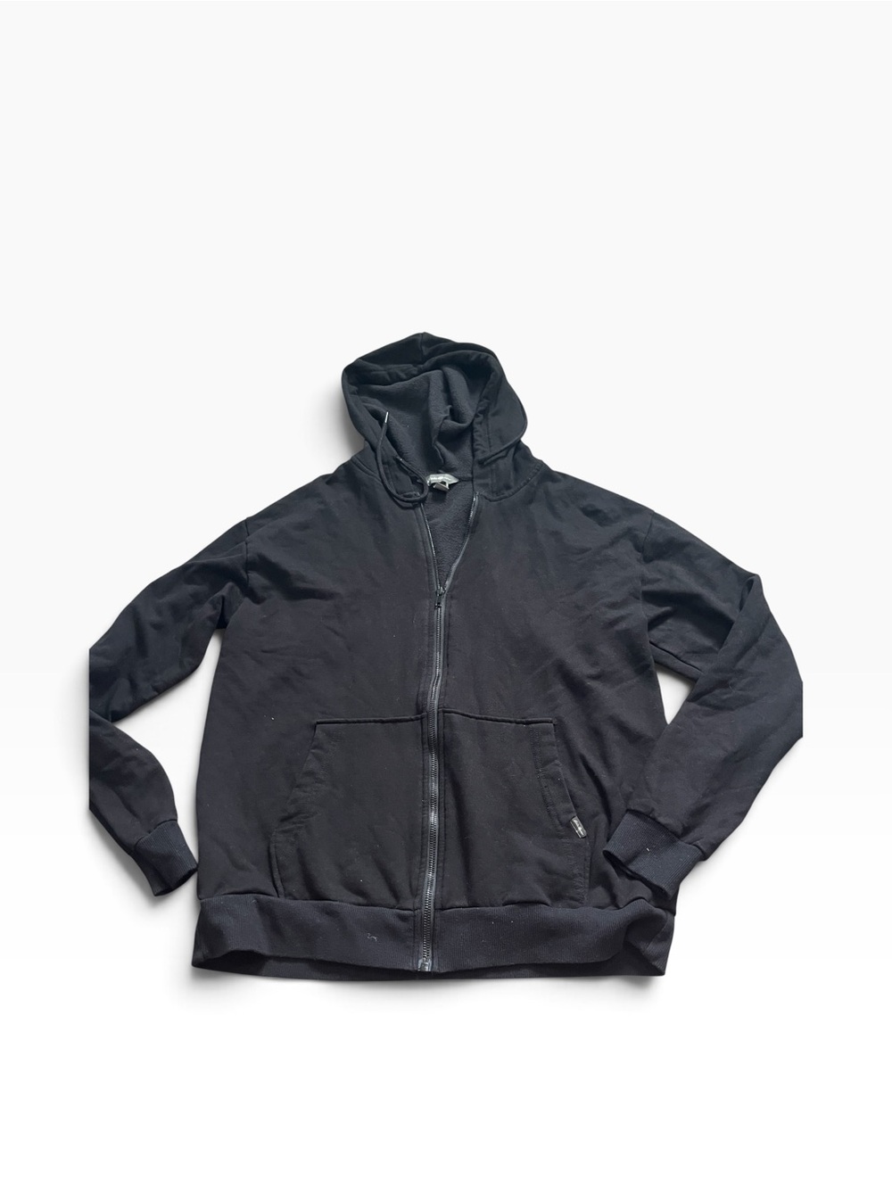 Eddie Bauer Mens Black Zip Up Hooded Sweatshirt Size Medium Soft Oversized